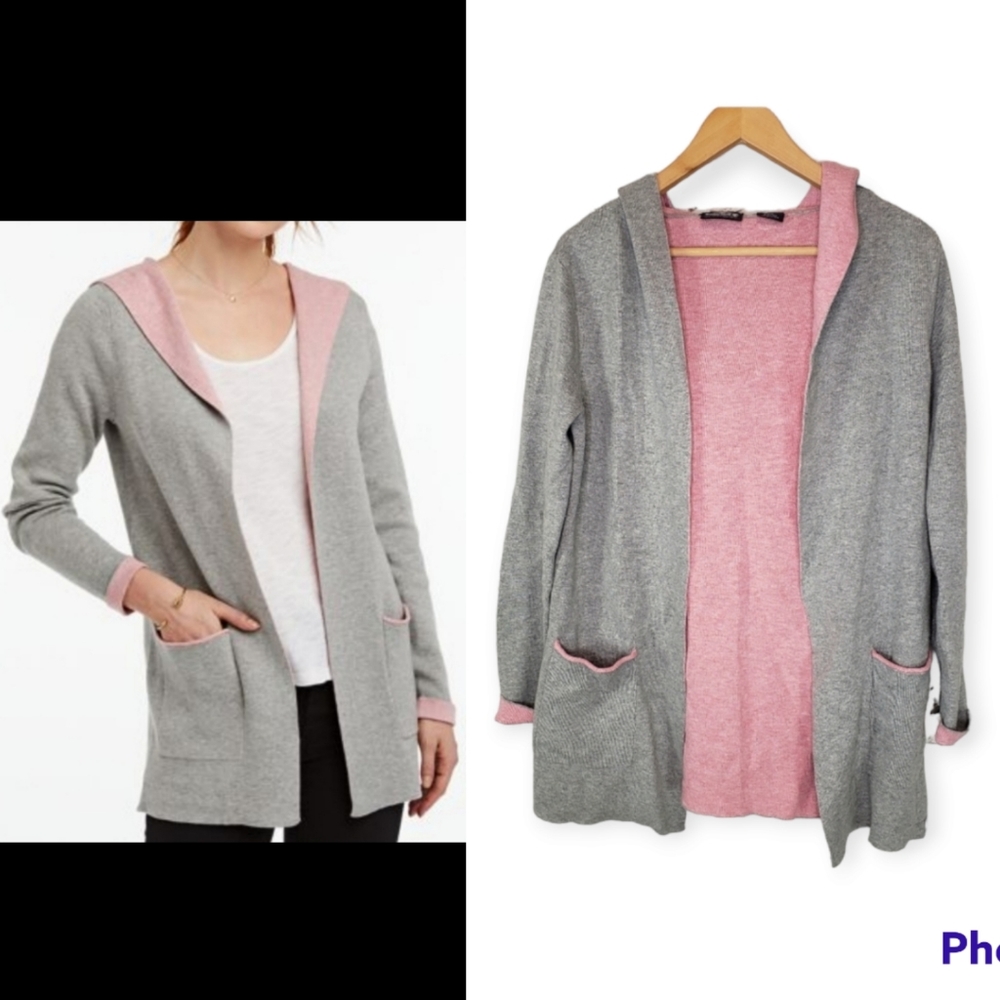 Timberland Gray Hooded Cardigan with Pink Lining